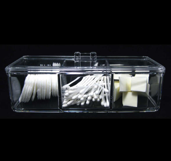 Acrylic Stackable 3-Compartment Organizer Storage w/ Lid • 5697 Beauty Makeup Supply