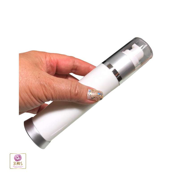 Airless Bottles & Pump with Overcap Lotion Serum Refillable Bottle 50 ml (White) • 5023 Beauty Makeup Supply