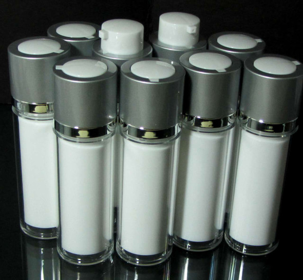 Airless Twist Up Pump Serum Acrylic Bottles - 30 ml / 1 oz. (White) • 3530 Beauty Makeup Supply