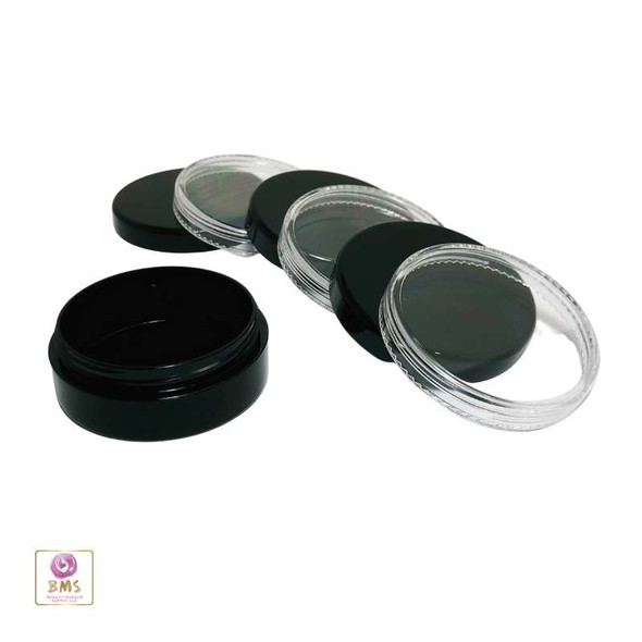 Black Cosmetic Jars Plastic Beauty Containers with Lids - 20 Gram (Black / Clear) • 3827 / 3828 Beauty Makeup Supply
