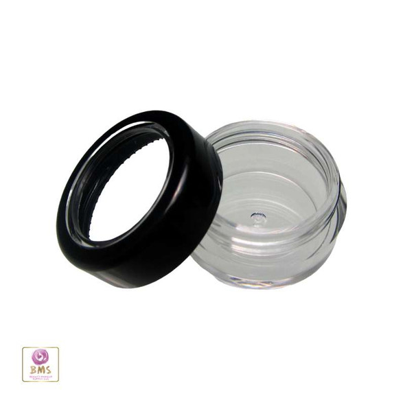 Black Trim Cosmetic Jars Plastic Beauty Containers - 5 Gram (Acrylic Window Caps) • 5015 Beauty Makeup Supply
