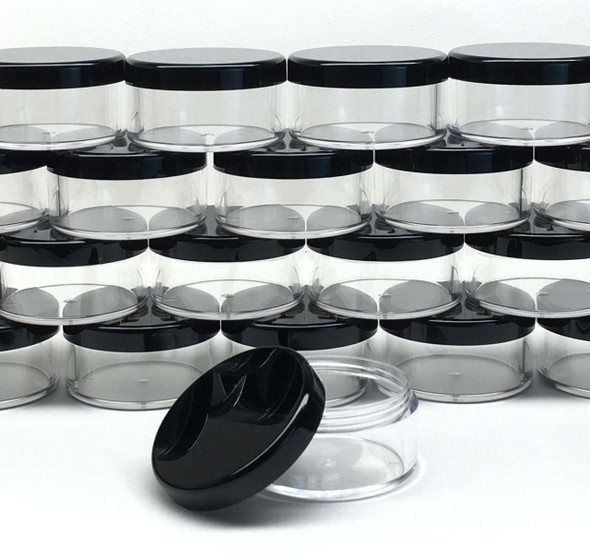 Cosmetic Jars Plastic Beauty Containers - 30 Gram (Black / Clear Lid)