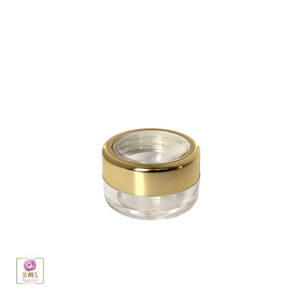 Cosmetic Jars Plastic Beauty Containers - 5 Gram (Gold Trim Acrylic Window Caps) • 3050 Beauty Makeup Supply