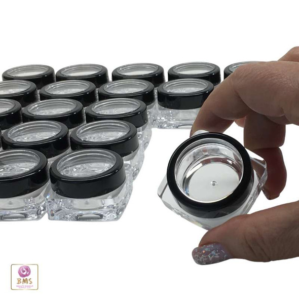 Cosmetic Jars Thick Wall Square Beauty Containers 10 Ml with Black Trim Acrylic Window Cap