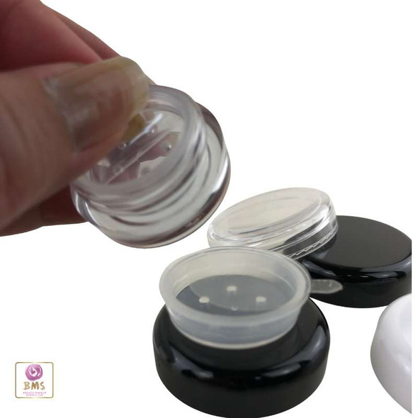Cosmetic Sifter Jars Empty Plastic Beauty Containers - 5 Gram (Clear / White / Black Lids) Beauty Makeup Supply