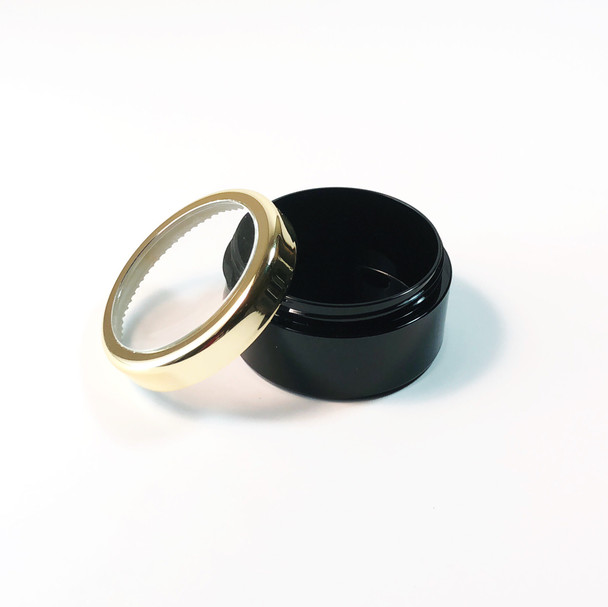 Cosmetic Jars Plastic Black Beauty Containers with Lids - 30 Gram(Gold Trim) • 3832