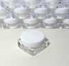 Mini square cosmetic jars with white lids