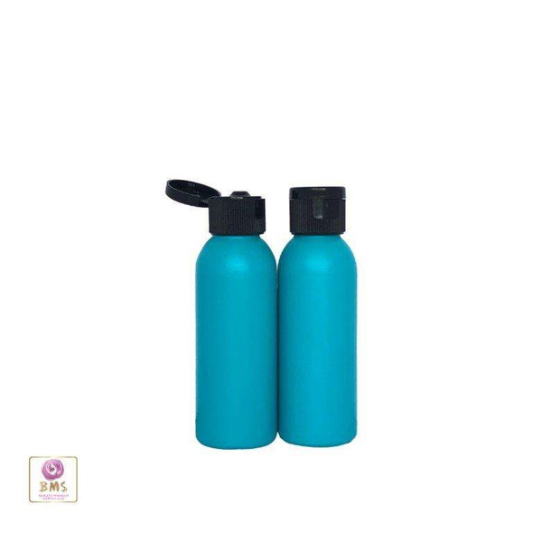 Plastic Bottles HDPE Refillable Bullet Bottles with Black Flip Top Caps 2 oz (Blue) • 9702FB Beauty Makeup Supply