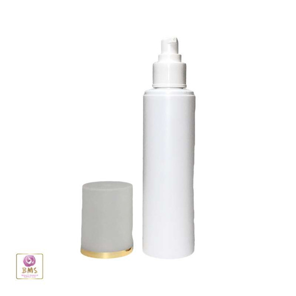 Plastic Bottles PE Lotion Pump Bottles with Over Cap - 200ml (White) Beauty Makeup Supply