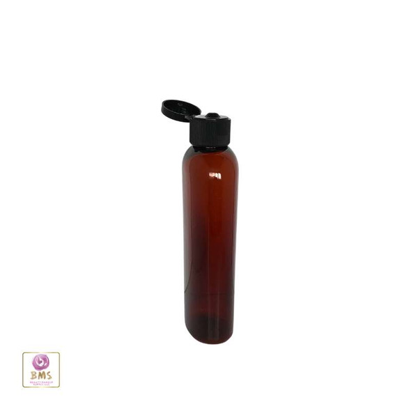 Plastic Bottles PET Cosmo Oval Bottles Black Snap Close Flip Top 4 oz. (Amber) • 9754FB Beauty Makeup Supply