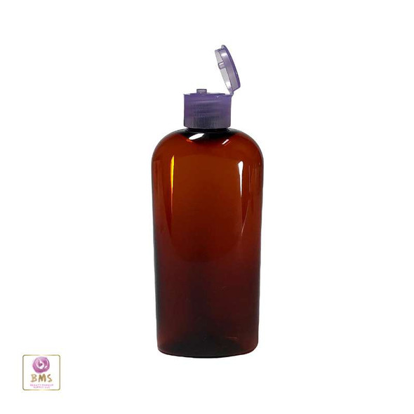 Plastic Bottles PET Cosmo Oval Bottles Purple Snap Close Flip Top 4 oz. (Amber) • 9754FP Beauty Makeup Supply