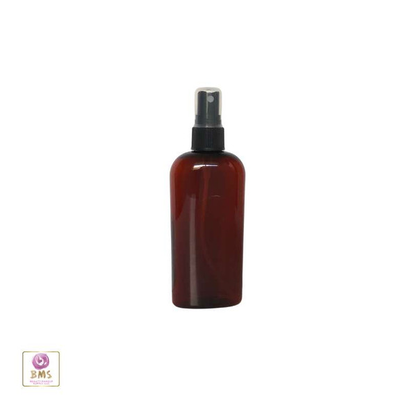 Plastic Bottles PET Cosmo Oval Liquid Bottles Black Sprayer 4 oz. (Amber) • 9754SB Beauty Makeup Supply