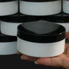 Plastic Jars Low Profile Wide Mouth Thick Wall 2 oz. (White / Black Cap w/ Liners) • 9333 / 9334 Beauty-Makeup-Supply