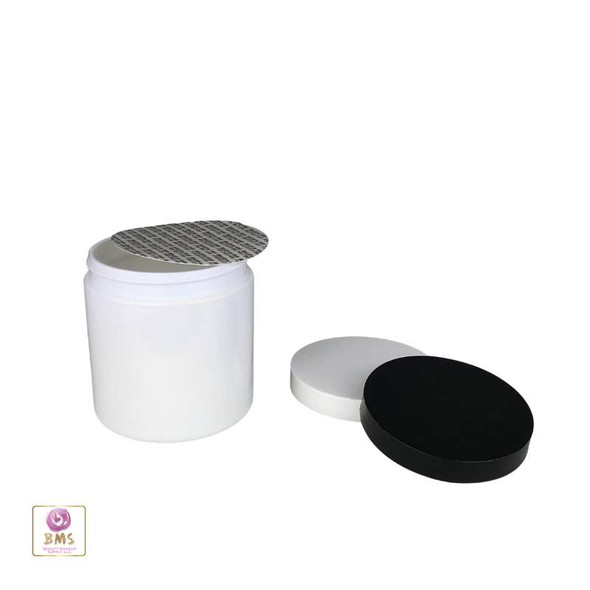 Plastic PET Jars Cosmetic Beauty Containers & Seal 8 oz. (White / Black Cap) • 9343 / 9344 Beauty Makeup Supply