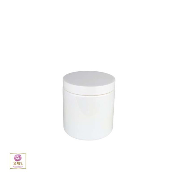 Plastic PET Jars Cosmetic Beauty Containers & Seal 8 oz. (White / Black Cap) • 9343 / 9344 Beauty Makeup Supply