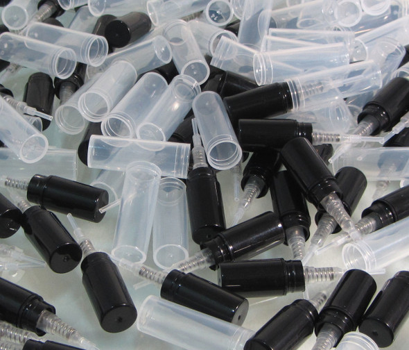 Plastic Atomizers Refillable Spray Bottles Perfume Sample Misters - 2 ml  (Black Pump) • 5076