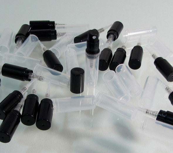 Plastic Atomizers Refillable Spray Bottles Perfume Sample Misters - 2 ml  (Black Pump) • 5076