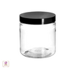 8 oz clear plastic cosmetic container with black lid