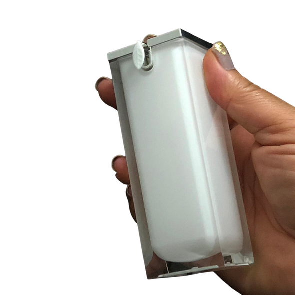 Airless Pump Lotion Serum Facial Treatment Square Bottles - 15 ml / 0.5 oz. (White) • 3715 Beauty Makeup Supply.com