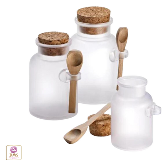 Frosted Apothecary Jar with Cap and Spoon Medium Beauty-Makeup-Supply