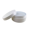 A sleek, white 4 oz plastic jar with a wide mouth and thick walls, made from durable polypropylene (PP) including a jar disc. www.Beauty-Makeup-Supply.com