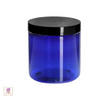 Blue 8 oz cosmetic jar with black lid