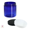 8 oz. blue cosmetic jar 240 ml plastic beauty container with black and white lids