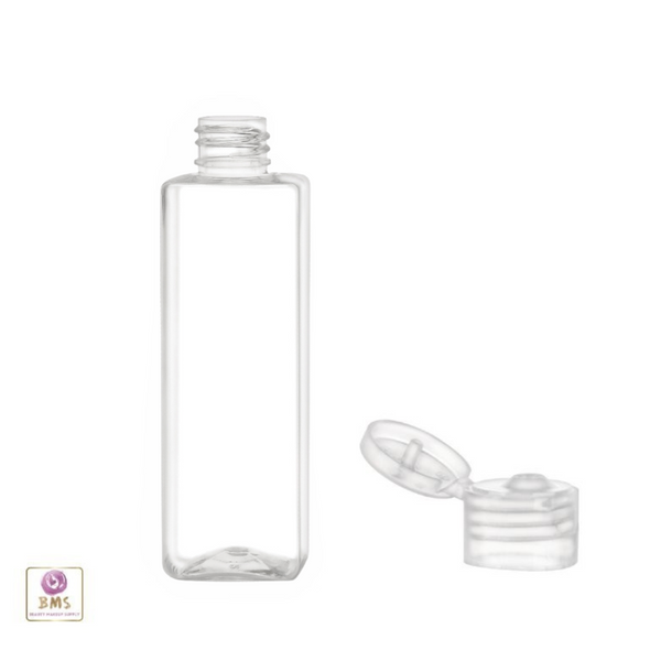 Plastic Bottles PET Square Bottles Clear Flip Top Cap - 4 oz. (Clear) • 9784FC